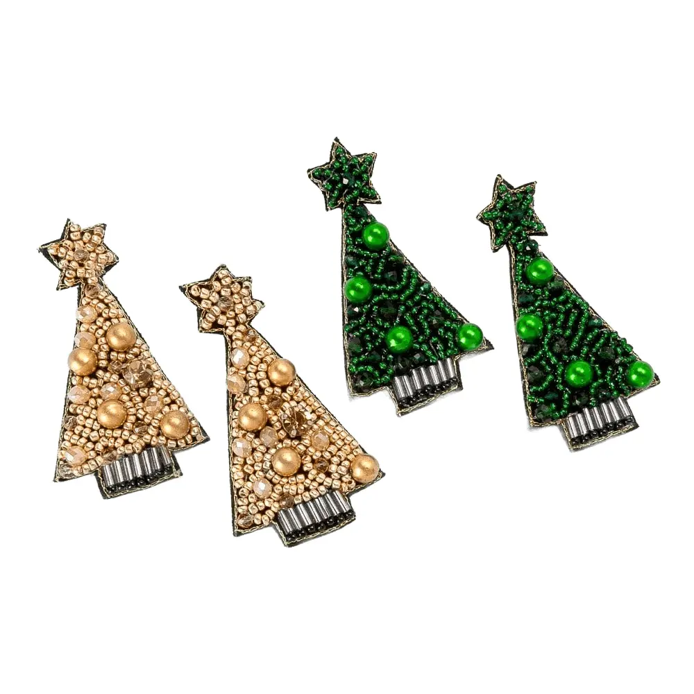 Seed Bead Christmas Tree Stud Post Beaded Felt Backing Earrings