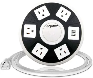 ETL Certified Round Power Strip - 5 Outlets with Surge Protection, 2 USB Charging Ports, and On/Off Button by EX ELECTRONIX EXPRESS