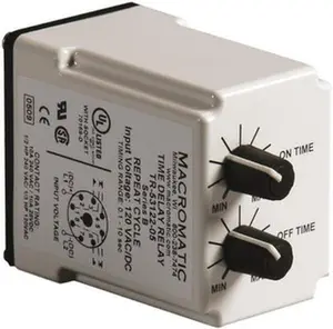 Macromatic 8 Pin, 10 min Delay, Multiple Range DPDT Time Delay Relay 10 Contact Amp, 120 VAC/VDC, Knob TR-53122-22
