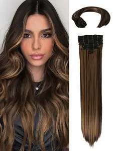 8pcs 20-Inch Seamless Hair Set, 18 Hair Extensions, Blonde Highlights, Smooth Synthetic Hair, Party Style for Women