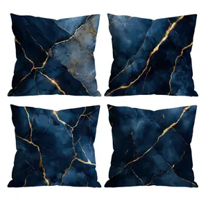 Navy Blue Gold Kintsugi Marble Throw Pillow Covers Set of 4, Luxury Cushion Cases for Living Room, Bedroom, Sofa, Couch Home Decor 0526YH