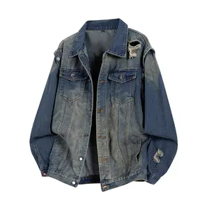 Men's Long-Sleeve Buttoned Flap Pocket Regular Fit Vintage Denim Jacket for Spring & Autumn Casual Outings & Outdoor Activities