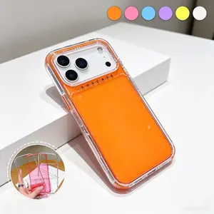 [Free/ship] 3 in 1 Clear case For iPhone 17 16 15 Pro Max 14 13 12 11 17 Air SE3/2nd Neon Candy Colors 3 Layers Flexible Anti-Drop Reinforced Corners Shockproof Bumper Hybrid Rugged Defender Protective Transparent Hard PC + Soft TPU Cover Women Girls Men
