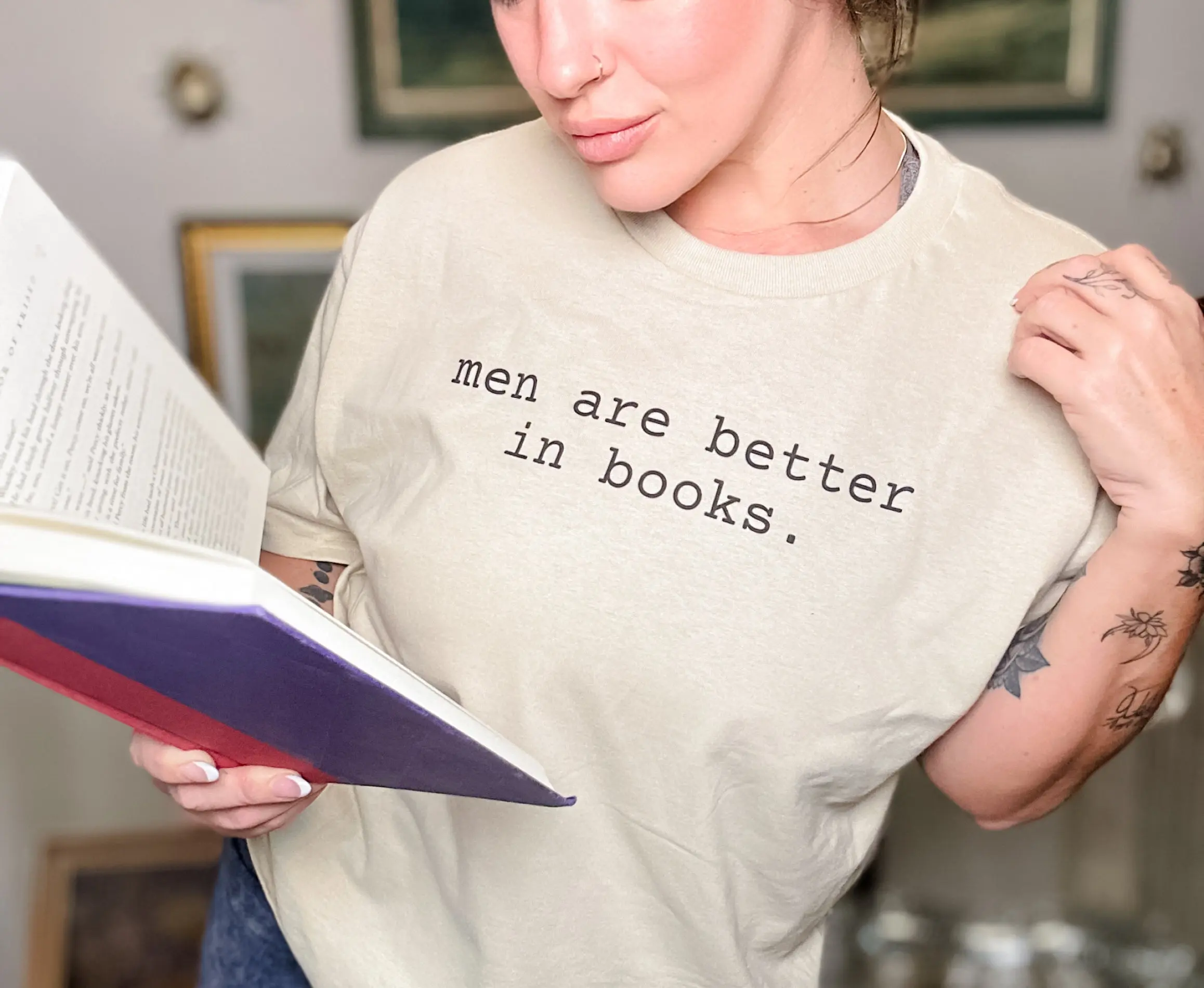 Men In Books Graphic Top