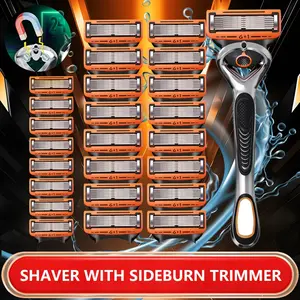 Men's Razor with 24 Replacement Blades, Sharp Shaving Razor Blade Set, 1 Handle, Skin Irritation Prevention, Men's Grooming Essentials