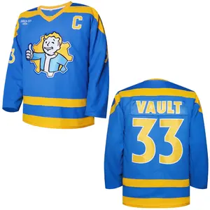 Men's # 33 Fallout Light Blue Ice Hockey Match Jersey - Vintage Classic Embroidery Breathable Hoodie Style Perfect for Sports Games & Casual Parties | Ideal Gift for Hockey Fans Activewear