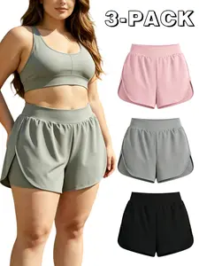 Plus Size 3-Pack High-Waisted Athletic Shorts, Soft, Breathable, Stretch 2-in-1 Running Shorts with Liner, Quick-Dry Workout Shorts for Women