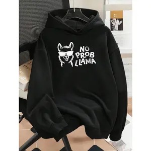 Men's Casual, fun, and trendy women's plus-size hoodie featuring a humorous llama graphic and 'No Prob Llama' slogan Graphic Hoodie - Long Sleeve Pullover Regular Fit | Soft & Breathable Fabric, Durable Print, Everyday Comfort, Machine Washable, Y2K
