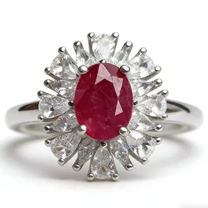 #Oval Ruby & Diamond Halo Engagement Ring