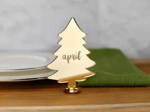 Name Place Card Christmas Tree Personalized | Custom Guest Card | Holiday Place Setting in GOLD Mirror | Engraved | Acrylic | Laser Cut Stn