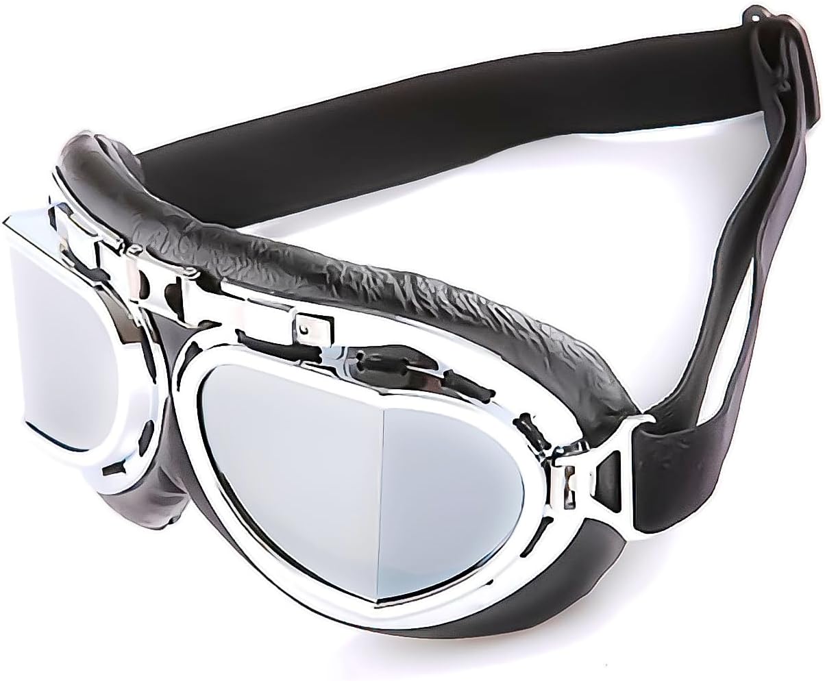 Motorcycle Goggles Scooter Mopeds Half Helmet Vintage Pilot Aviator Style, Foldable & Clear Lens: GK_T10