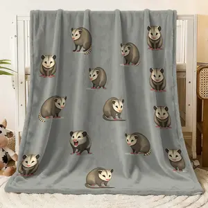 Cute Cartoon Opossum Print Flannel Blanket - Soft Warm Cozy Plush Fleece Throw for Bed Couch Sofa, All - Season Lightweight Blanket with Adorable Animal Pattern, Decorative Blanket for Bedroom Liv