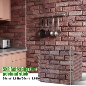 Ceramic-Style Brick Peel and Stick PVC Wall Tiles, 10PCS/Box 11.8"x11.8" Waterproof Oilproof Stain-Resistant Self-Adhesive Backsplash Stickers for Kitchen Bathroom Living Room Home Decor