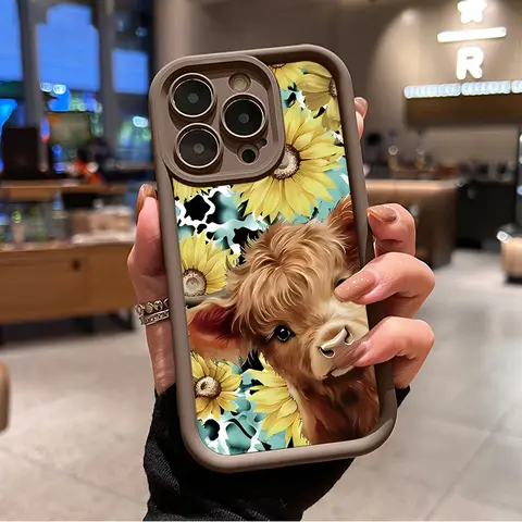 Cute Highland Cow Pattern TPU Phone Case for iPhone  17 16 15 14 Pro Max 13 12 11 Air XR XS Plus Shockproof Full Camera Protection Durable slim Silicone Cover Cellphone Protective Smartphone Casing