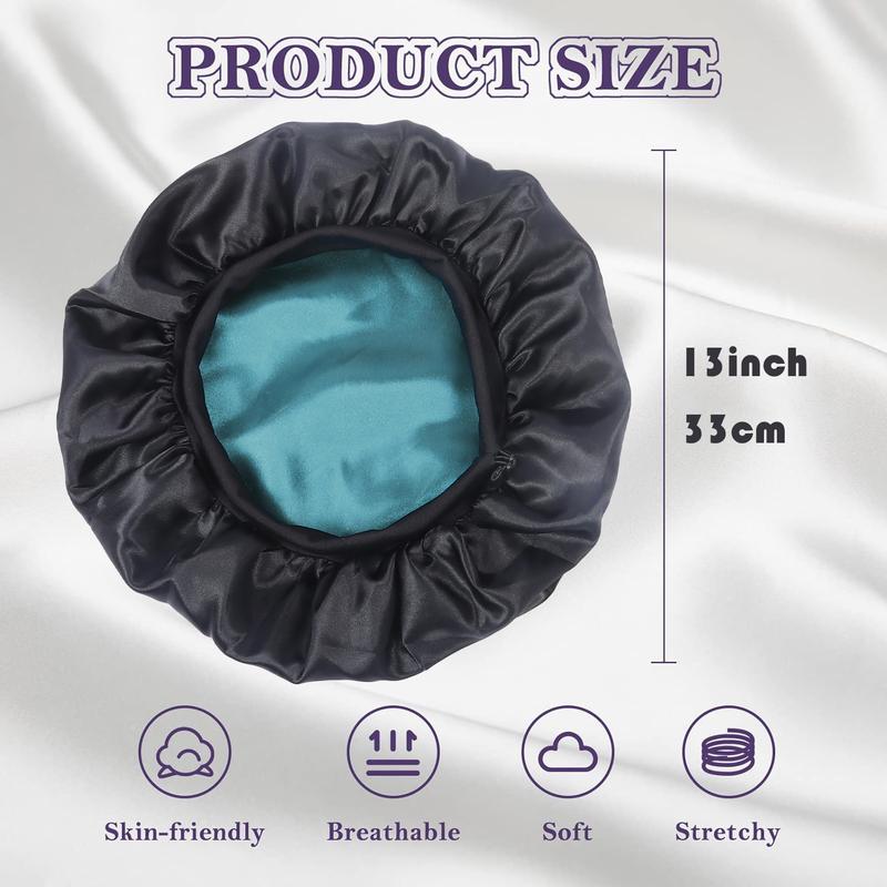 TwiceBeauty Silk Bonnet for Sleeping Double Layer Satin Bonnet Adjustable Bonnets for Black Women Sleep Cap Reversible Hair Bonnet for Curly Hair Haircare Teal
