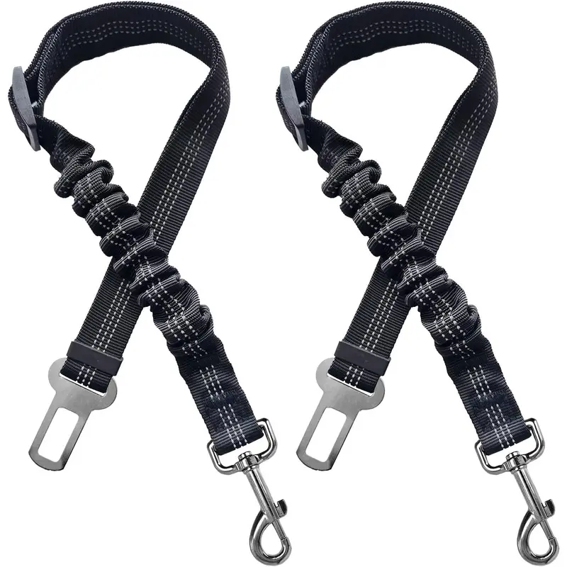 Dog Car Seat Belt 2 Pack for Dogs & Cats, Adjustable Pet Safety Restraint with Elastic Bungee Buffer, Seat Belt Buckle Clip & Metal Swivel Hook