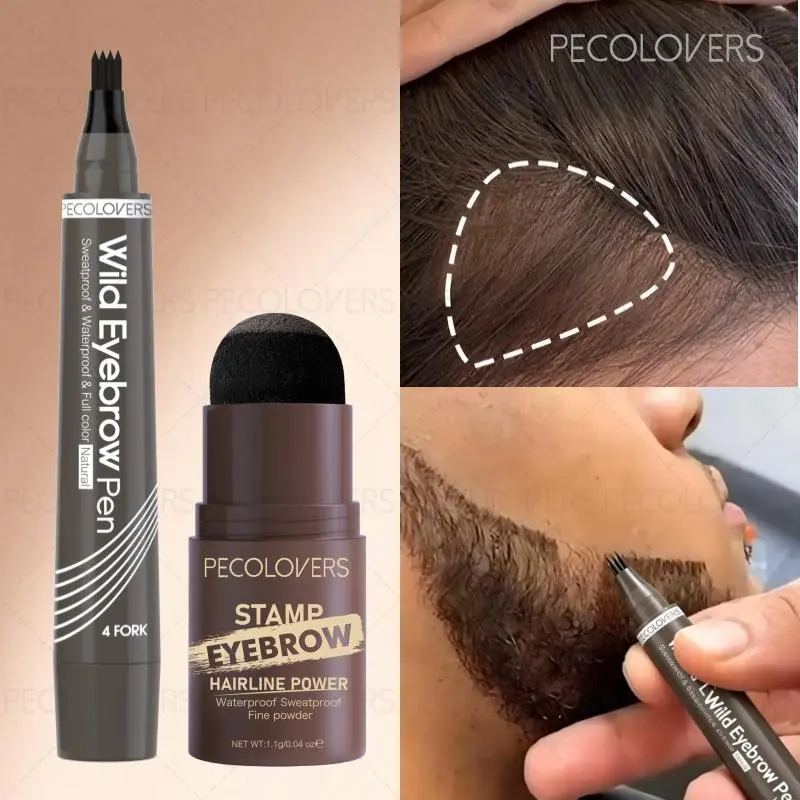 2pcs Set Men'Sbeard Pen/Eyebrow Pencil + Eyebrow Dye Powder/Beard Powder, Beard Pencil Filler With Hairbrush, Waterproof, Sweatproof, Smudge-Proof, Create a Beautiful Eyebrow Shape And Supplement The Beard, Beard Shaping. Light Brown, Brown, Dark Gray