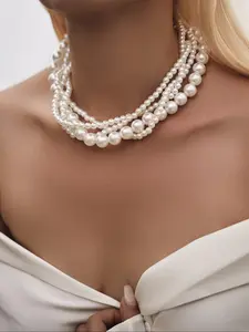 Elegant Multi-Layer Faux Pearl Necklace for Women, Dainty Pearl Necklace, Wedding & Formal Events Accessory, Simple and Stylish Jewelry for Ladies