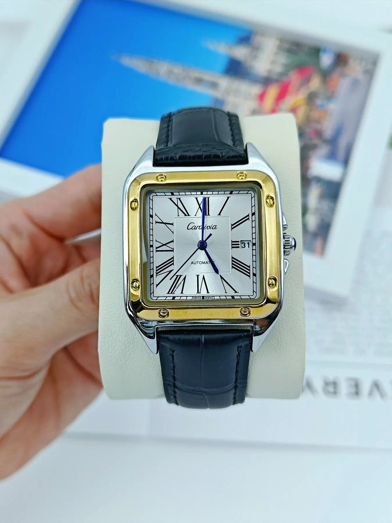 High end luxury Shandushi tank series business men's watch men's Quartz Wristwatch square steel strip Roman scale dial calendar display waterproof watch business and leisure dual-use gift item Analog Quartz Watch