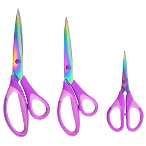 3Pcs Craft Scissors Set All Purpose Sharp Titanium Blades Shears, Comfort Grip Handle, Multipurpose Fabric Scissors Tool Great for Adults, Office, Sewing, School and Home Supplies, Purple - Home Improvement.