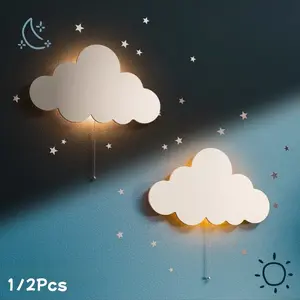 Glowing Wall Decor Cloud Light, Battery-Powered Wall Lamp, Ideal for Bedroom and Living Room, Magnetic Mount, Rope Switch, Warm Night Lighting, Ambient Decoration Lamp, Home Decor Lighting