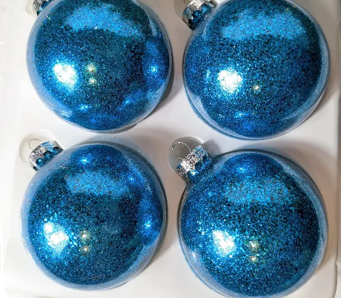 Turquoise Blue Vintage Glass Ball Christmas Tree Ornaments Glitter Splarkle