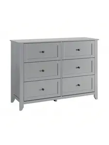 Modern 6 Chest Of Drawer Dresser, Modern Dresser With Deep Drawers And Nickel Round Handle, Wood Organizer Storage Cabinet For Bedroom, Living Room, Hallway