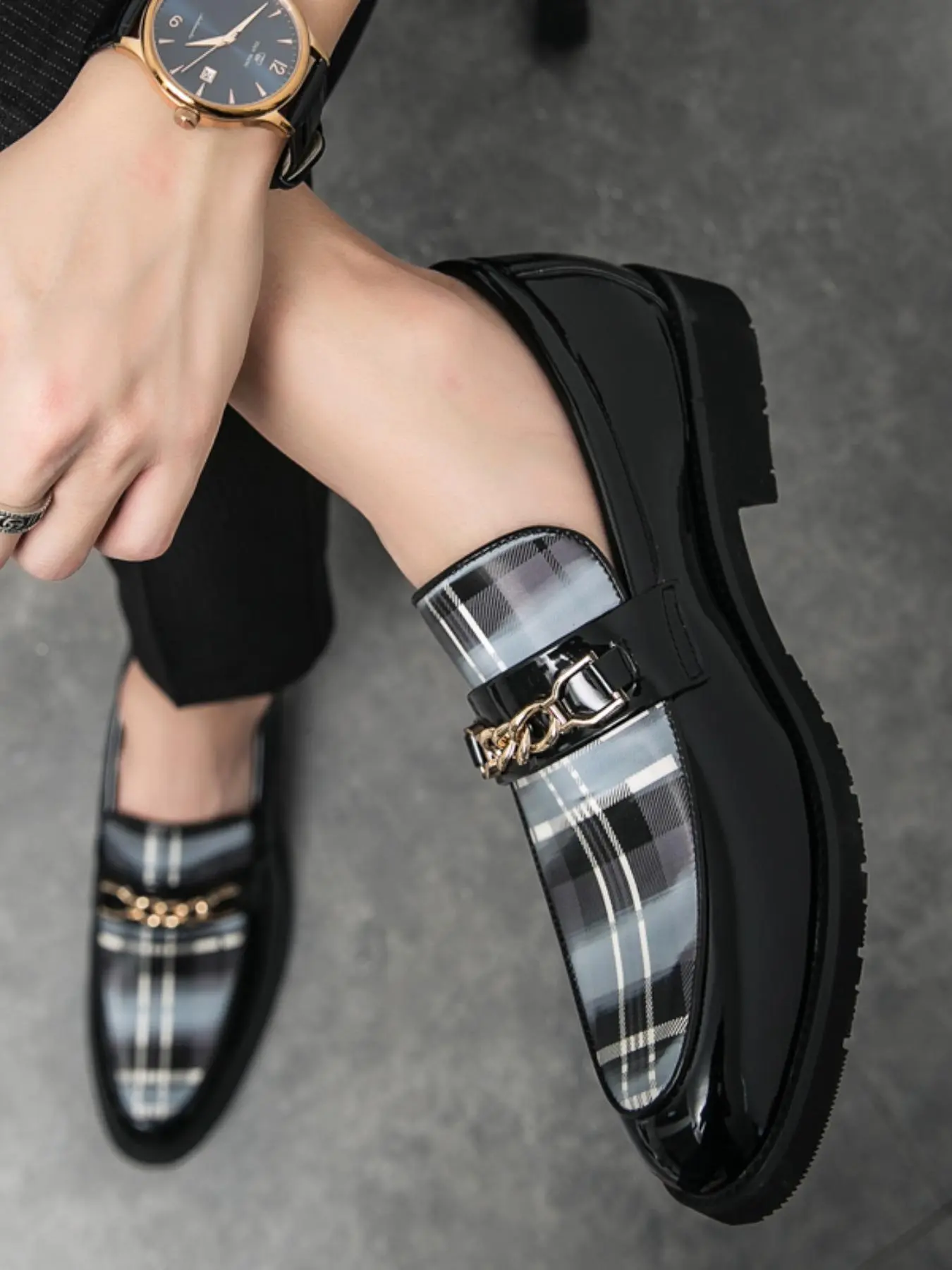 Men's Fashionable Chain Decorated Slip on Dress Shoes, Business Style Shoes, Formal Shoes, 2024 New Style Casual Comfortable Loafers for Banquet Ball Party Wedding, Daily Clothing Decor for Men, PU Leather Footwear