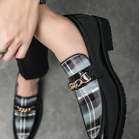Men's Chain Decorated PU Leather Slip-On Dress Shoes, New Style Business Formal Casual Comfortable Loafers, Suitable for Banquet, Ball, Party & Wedding, Fashionable Daily Wear, Business Style Footwear