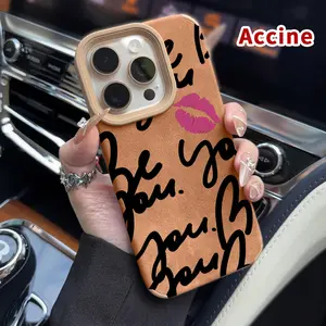 Lambskin Faux Leather Phone Case for iPhone 15 Plus 16 Pro Max 14 13 12 11 XS XR Pink Lip Print Pattern Luxury Matte Drop Protection Shockproof Soft Silicone smartphone Cover