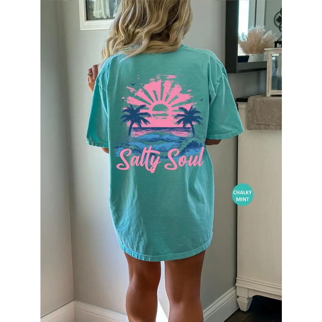 Salty Soul Summer Comfort Colors T-Shirt, Summer Vacation Tee Tshirt, Retro Graphic Summer Shirt, Vintage Beach Shirt, Back Side Shirt