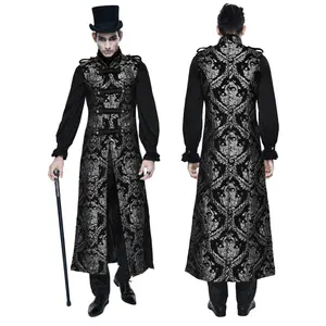 Halloween Costume Vampire Dracula Black Silver Tuxedo Vest Coat Velvet Printed Tailcoat Groom Wedding Tux Party Ball Victorian