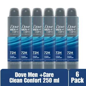 Dove Men+Care Advanced Clean Comfort Antiperspirant Spray 250 mL – 72H Protection, 6 Pack