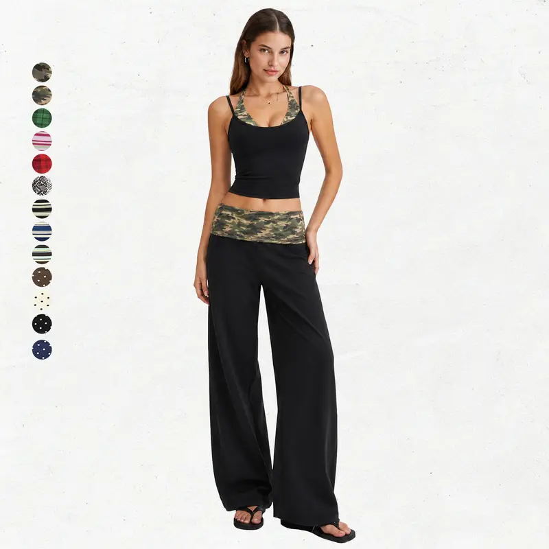 GIAFIRE Women’s 2-Piece Casual Yoga Activewear Set - High-Stretch Breathable Gym Set, Halter Tank Top (Striped/Polka Dot/Camouflage), High-Waisted Butt-Lifting Wide-Leg Pants, Funky Sportswear for Yoga, Pilates, 2 Piece Sets Women, Clothes For Women