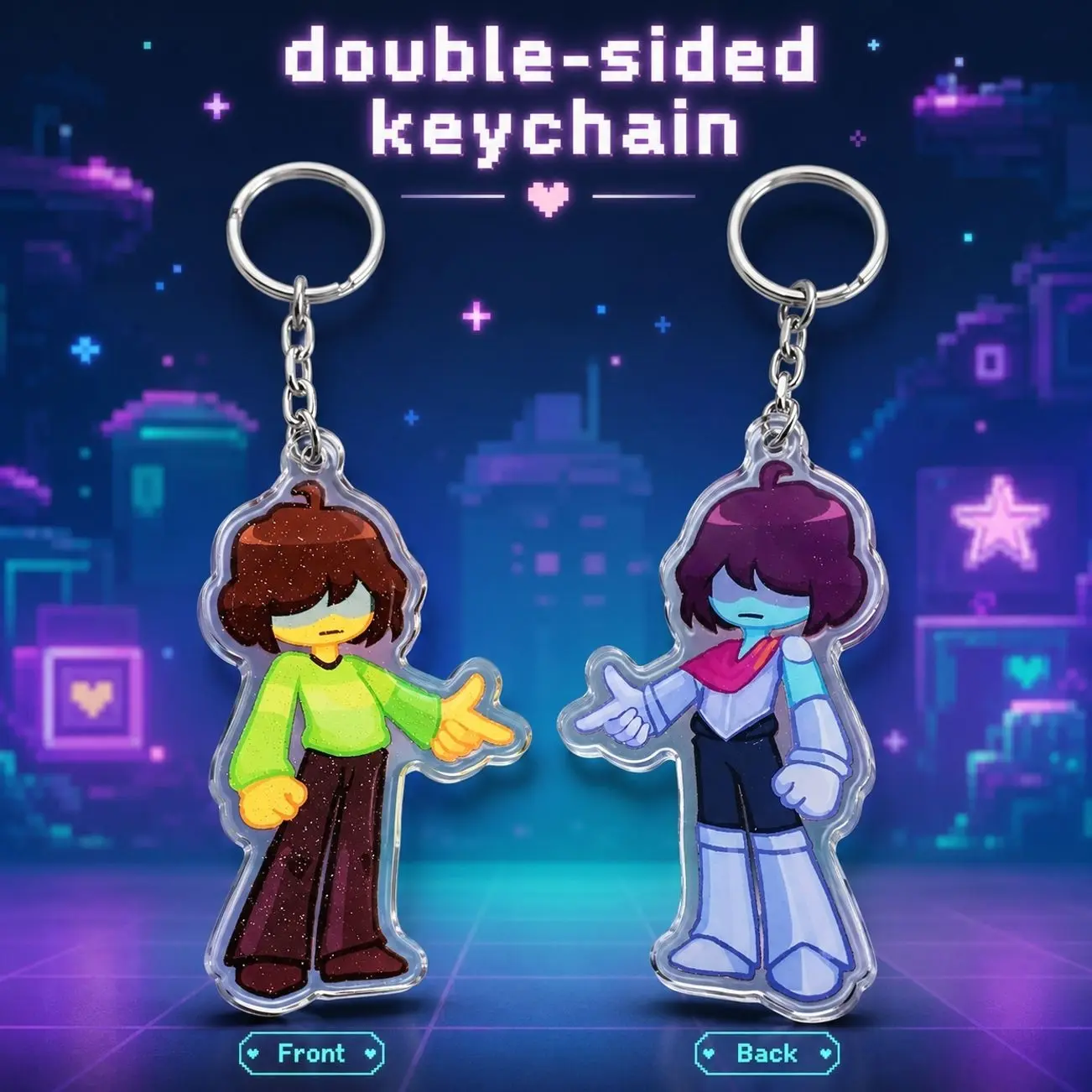 Kris Deltarune Acrylic Glitter Keychain - 2.5" Gold U-Shaped Clasp