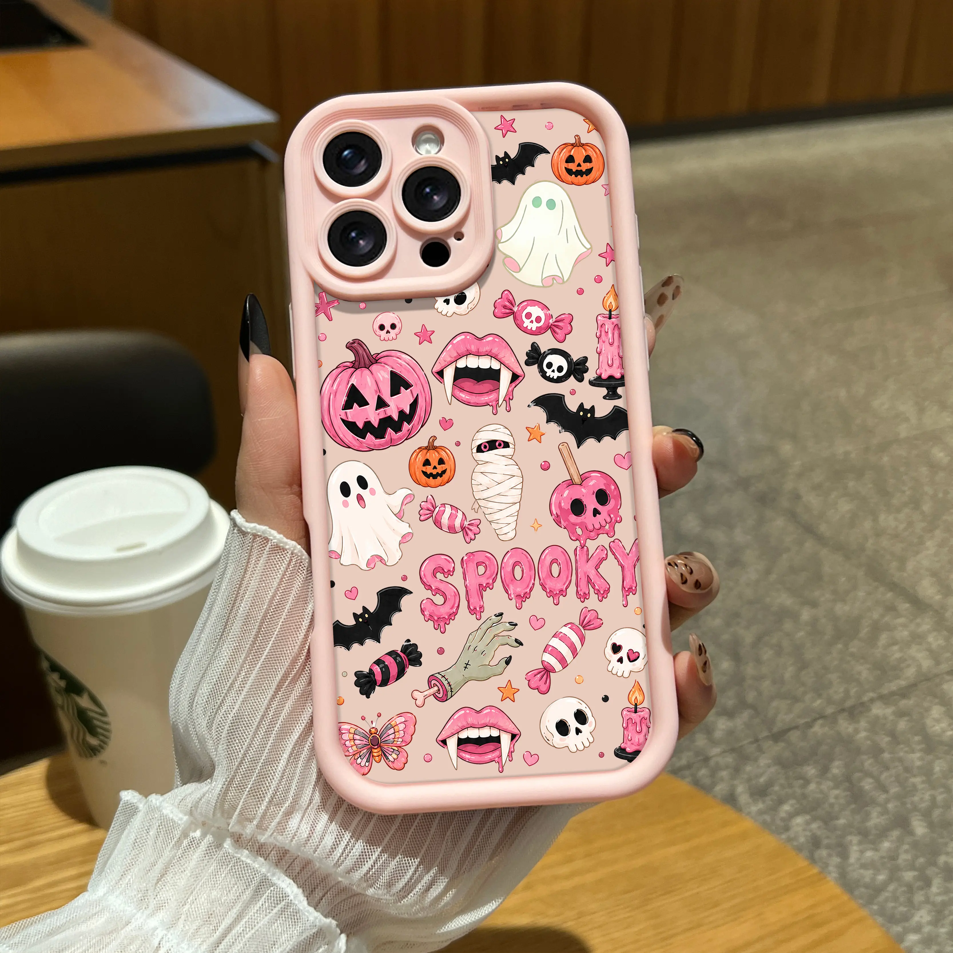 Cute Pink Spooky Halloween Phone Case, Ghost Pumpkin Bat Shockproof Protective Cover,Suitable for iphone 17 Pro Max 16 Pro Max 15 Pro 14 13 12 11 and Samsung Galaxy S26 Ultra S25 Ultra S24 S23 S22 S21 Halloween gift #tiktokshopbacktoschool-B020
