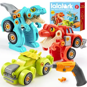 lalalark Dinosaur Toys for 3 4 5 6 7 Years Old Boys, Take Apart Construction Building Toy with Electric Drill, STEM Educational Transform Playsets with Two-Way Switch, Party Christmas Birthday Gift