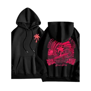 Elegant Light Blue Hooded Sweatshirt Featuring Tropical Surf and Palm Print for Stylish Spring and Autumn Wear