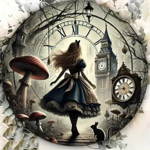 Vintage Alice in Wonderland Round Metal Wall Art, Waterproof Durable Wall Decor, Wall Art for Home Living Room Bedroom Garage Patio Farmhouse