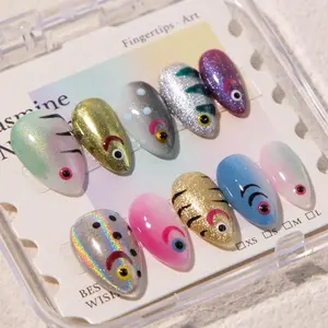 Colorful Fish Press On Nails | Hand Painted Short Almond Nails | Ocean Inspired Reusable Nail Art Gift