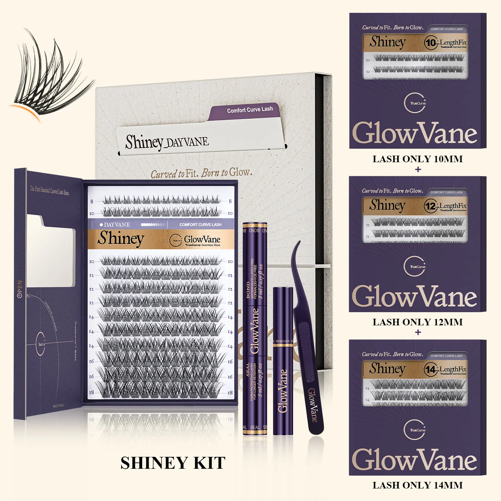【 Live Only】GlowVane TrueCurve Winkie/Shiney Kit+10mm、12mm、14mm(Single Box)---Free White Bond&Seal