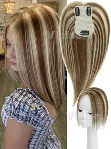 7x11cm Medium Part Hair Toppers,Invisible Hair Toppers Real Hair Extensions,Middle Part Hair Bangs Women Human Hair Topper,Hair Toppers Covering White Hair Add Volume,Clip In Hair,Human Wig Hair,Brown/Black Hair Extensions, Natural Human Hair