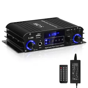 Stereo Audio Amplifier S-288 Bluetooth 5.0 HiFi 4 Channel with USB, FM, Adapter, 600W Integrated Power Amplifier, RMS 40Wx4 Microphone Input Jack Button Compact Connection Karaoke Local Radio Receiver Wireless Remote Smartphone