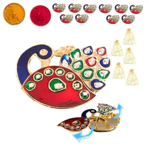 Elegant Peacock Haldi Kumkum Holders | 10-Piece Set for Diwali, Pooja, Weddings | Vibrant Decor & Gifting | Celebrate Traditions