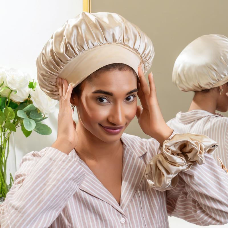 Blissy Silk Halo Bonnet – 100% Mulberry Silk – Anti-Frizz Hair Protection – Extends Blowouts