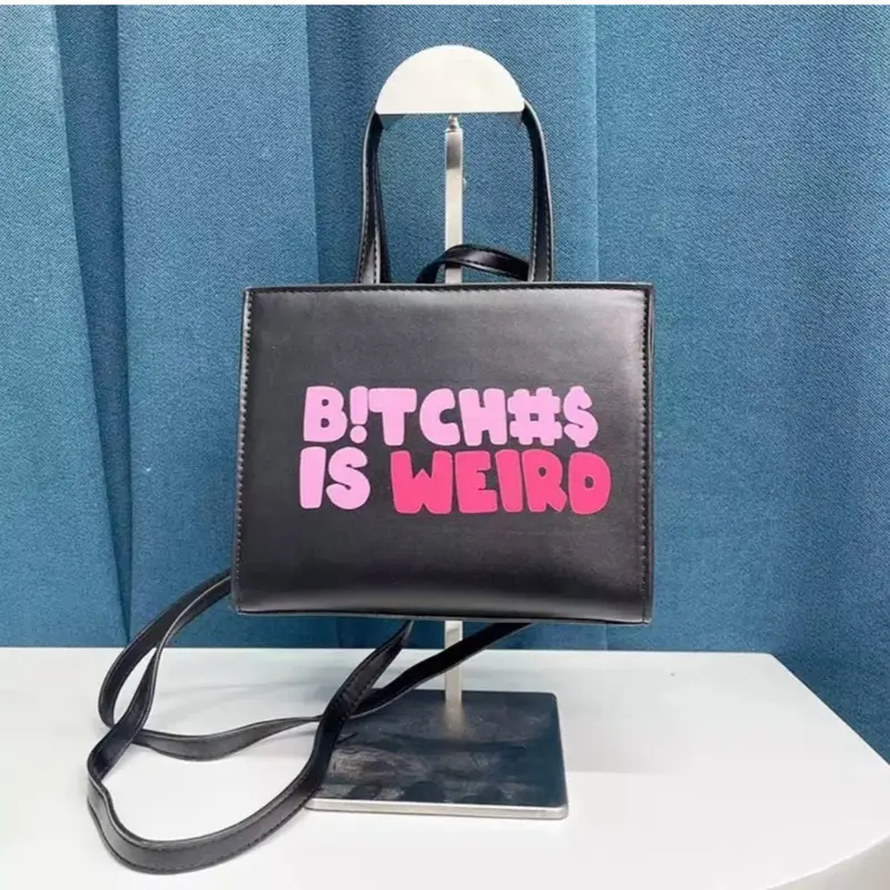 Weirdo Mini Tote - Black Bag with "B!TCH#$ IS WEIRD" Pink Text - Do Not Wash Instruction Included
