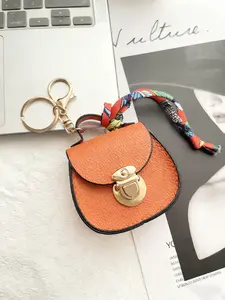 Mini Saddle Shape Coin Purse Trendy Cute Keychain, Small Leather Wristlet Bag with Scarf Strap, Fits Keys Cards Headphones, Fashion Women's Bag Accessory