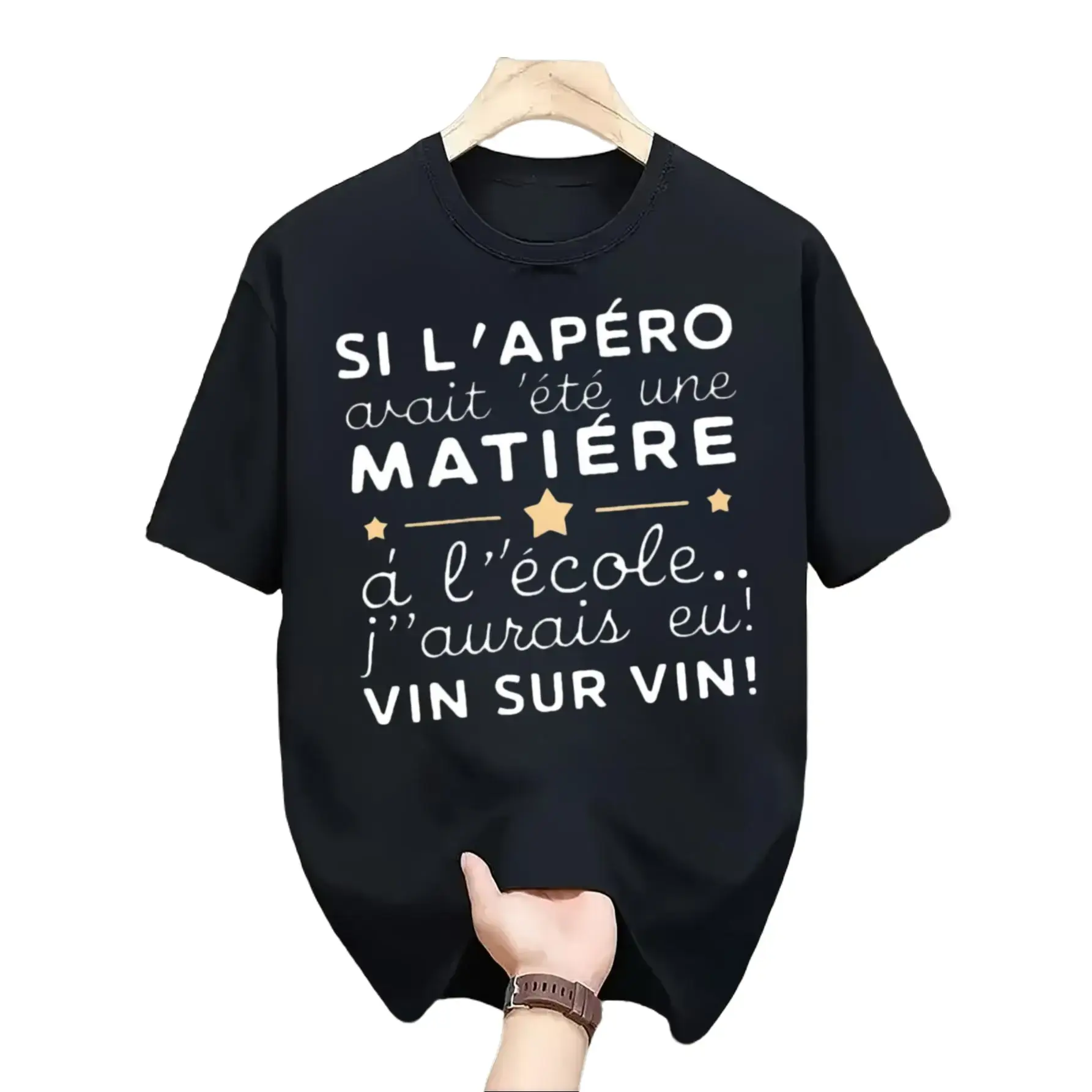 Casual Funny Graphic, Men's T-Shirt, Si Lapero Avait Ete Une Matiere A L Ecole J Aurais Eu Vin Sur Vin Text Design, Summer Daily Wear Party, Gift For French Wine Lover Friend Husband