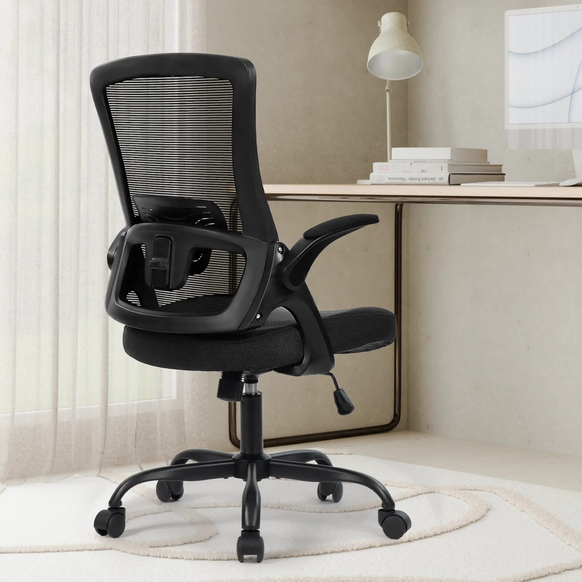 NEO CHAIR Office Chair High Back Desk Mesh Chair Comfy Computer Gaming Seat with Adjustable Ergonomic Lumbar Rolling Flip-up Armrests and Wheels