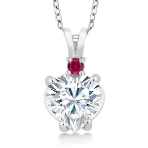 14K White Gold Purple IGI Certified Lab Grown Diamond and Created Ruby Heart Pendant Necklace For Women | Heart Shape 2 Ct | E-F Color | VS1-VS2 Clarity | with 18 Inch Chain